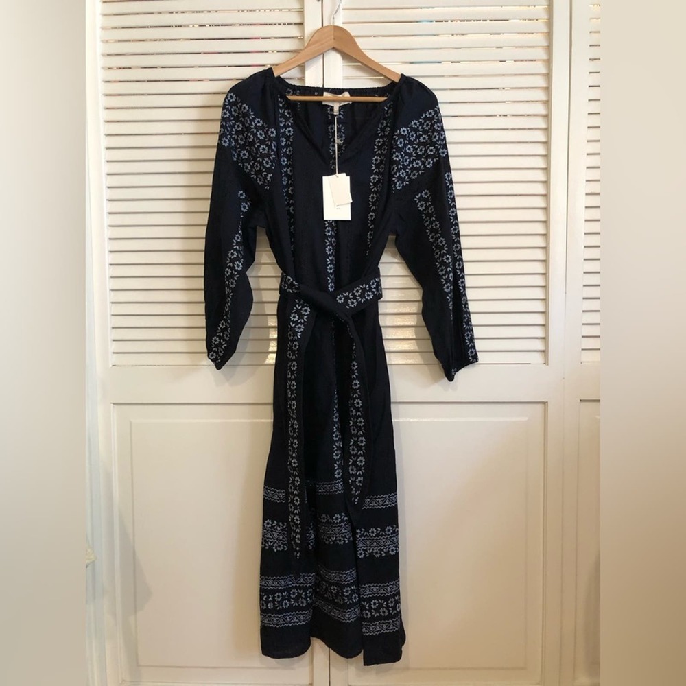 THE GREAT. Black Midi Dress with White Bandana Print - Picture 2 of 7